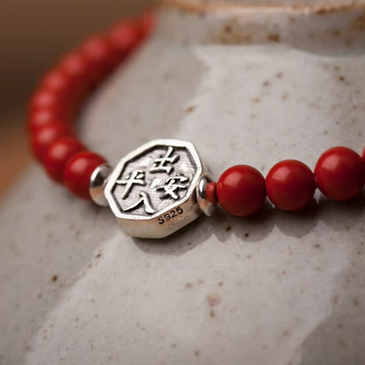 Bracelet de concentration en argent sterling 925 avec symbole Yin Yang Bagua et fil de cinabre de Buddha Stones
