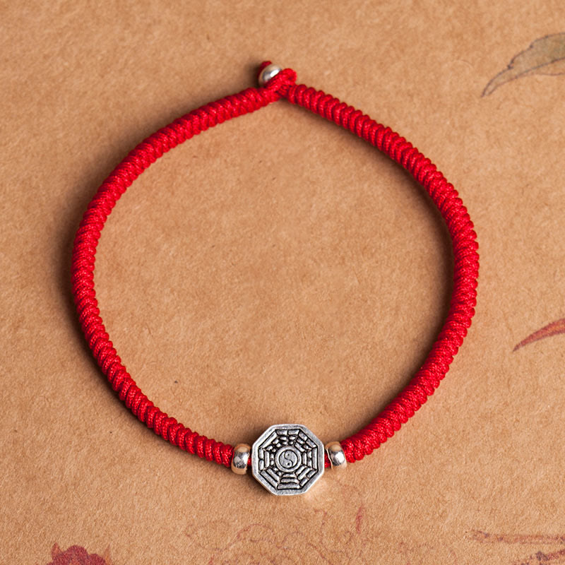 Bracelet de concentration en argent sterling 925 avec symbole Yin Yang Bagua et fil de cinabre de Buddha Stones - Corde rouge - 23 cm - image 1