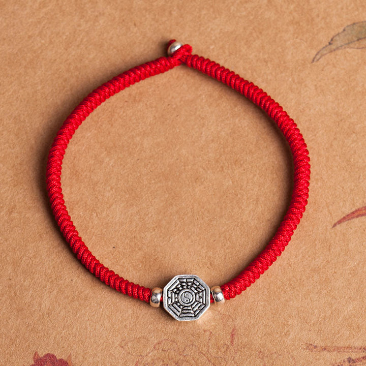 Bracelet de concentration en argent sterling 925 avec symbole Yin Yang Bagua et fil de cinabre de Buddha Stones - Corde rouge - 23 cm - image 1