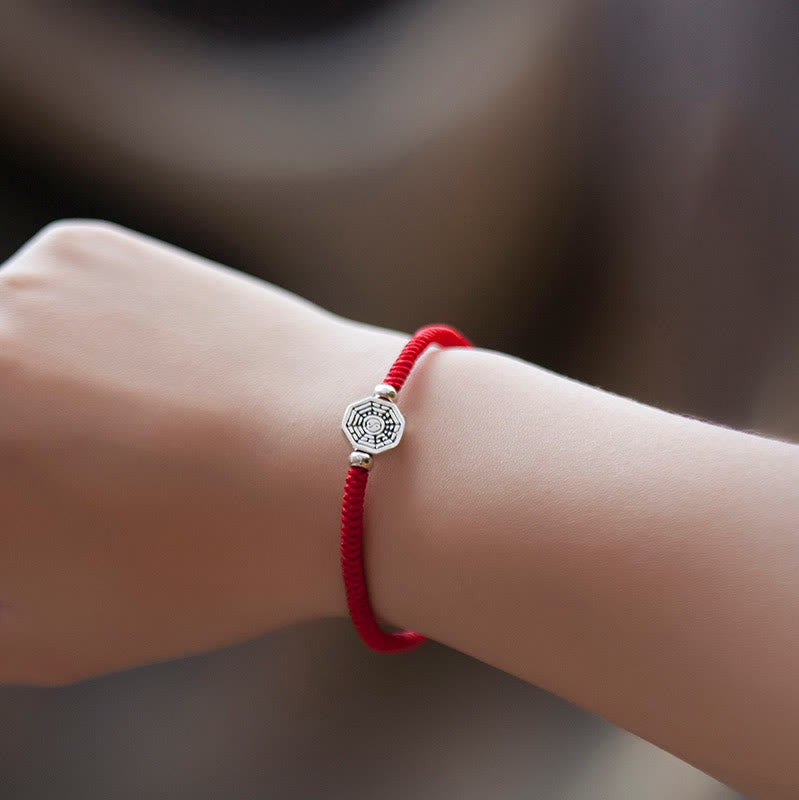 Bracelet de concentration en argent sterling 925 avec symbole Yin Yang Bagua et fil de cinabre de Buddha Stones