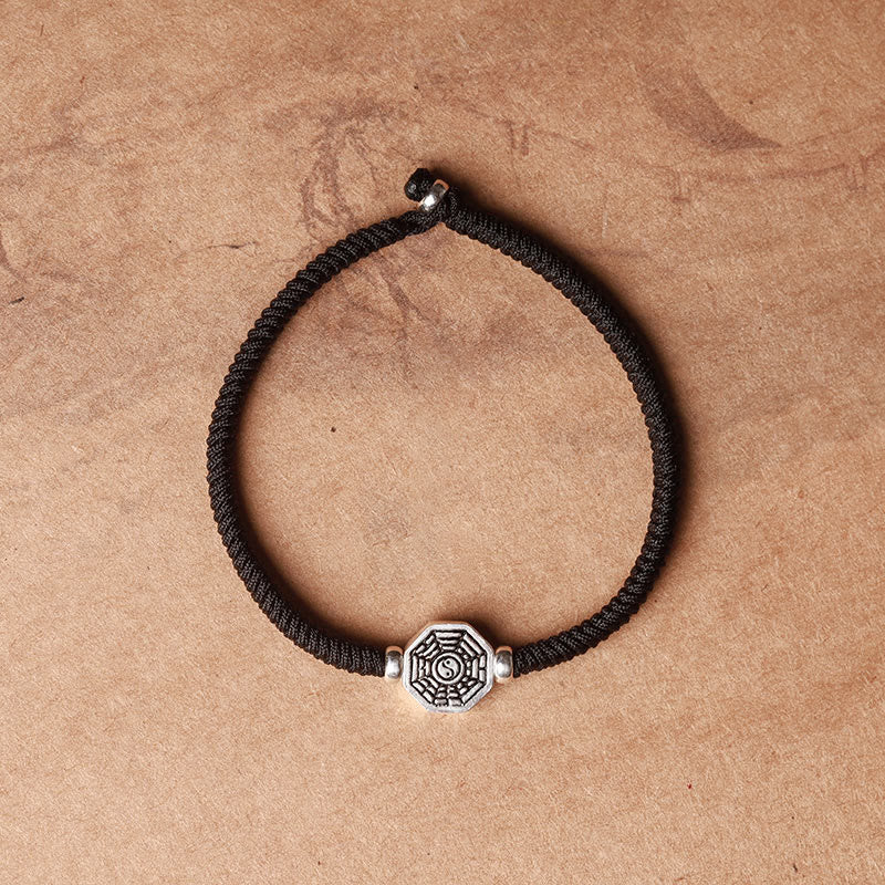 Bracelet de concentration en argent sterling 925 avec symbole Yin Yang Bagua et fil de cinabre de Buddha Stones