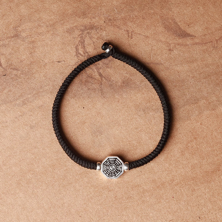Bracelet de concentration en argent sterling 925 avec symbole Yin Yang Bagua et fil de cinabre de Buddha Stones