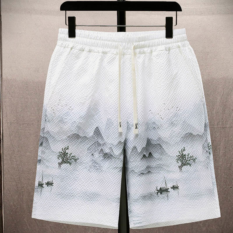 Ensemble short à manches courtes pour homme avec motif de Buddha Stones et de cocotiers - image 3