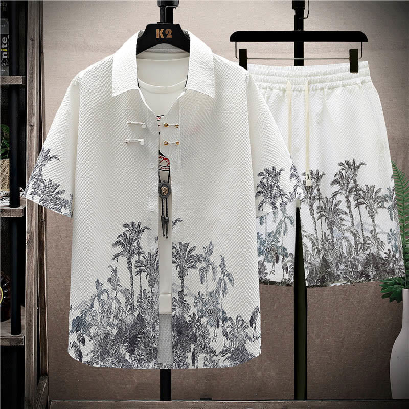 Ensemble short à manches courtes pour homme avec motif de Buddha Stones et de cocotiers - Cocotiers (chemise et short) - US/UK/AU44，EU54 (4XL) - image 5