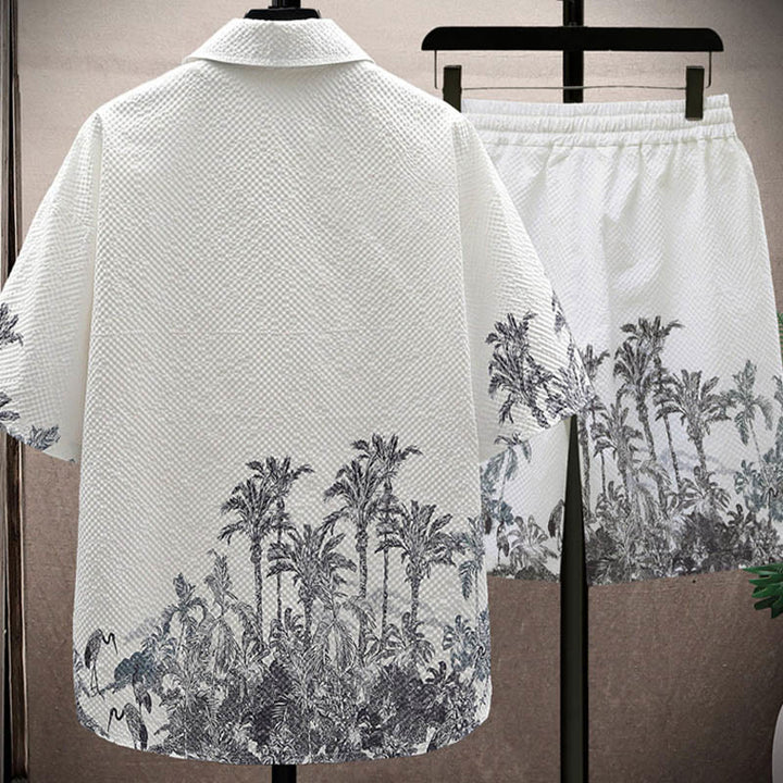 Ensemble short à manches courtes pour homme avec motif de Buddha Stones et de cocotiers - image 6