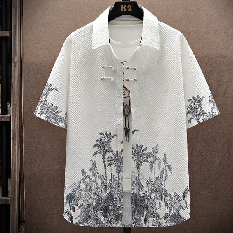 Ensemble short à manches courtes pour homme avec motif de Buddha Stones et de cocotiers - image 7