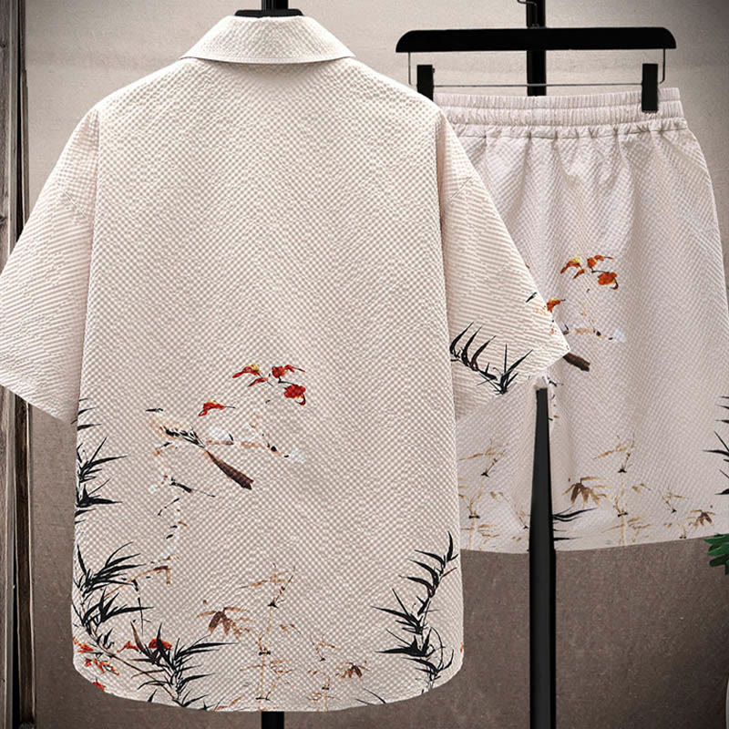 Ensemble short à manches courtes pour homme avec motif de Buddha Stones et de cocotiers - image 14