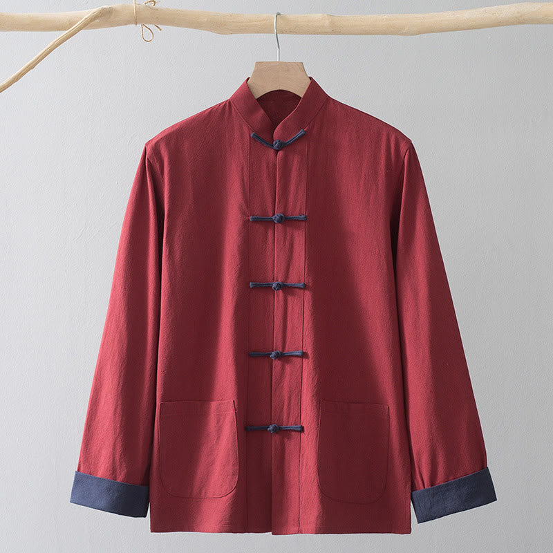 Chemise de costume chinois Tang à boutons grenouilles en coton et lin, Buddha Stones, pour homme. Vêtements pour hommes. - Chemise rouge et bouton grenouille bleu - US/UK/AU44，EU54 (4XL) - image 16