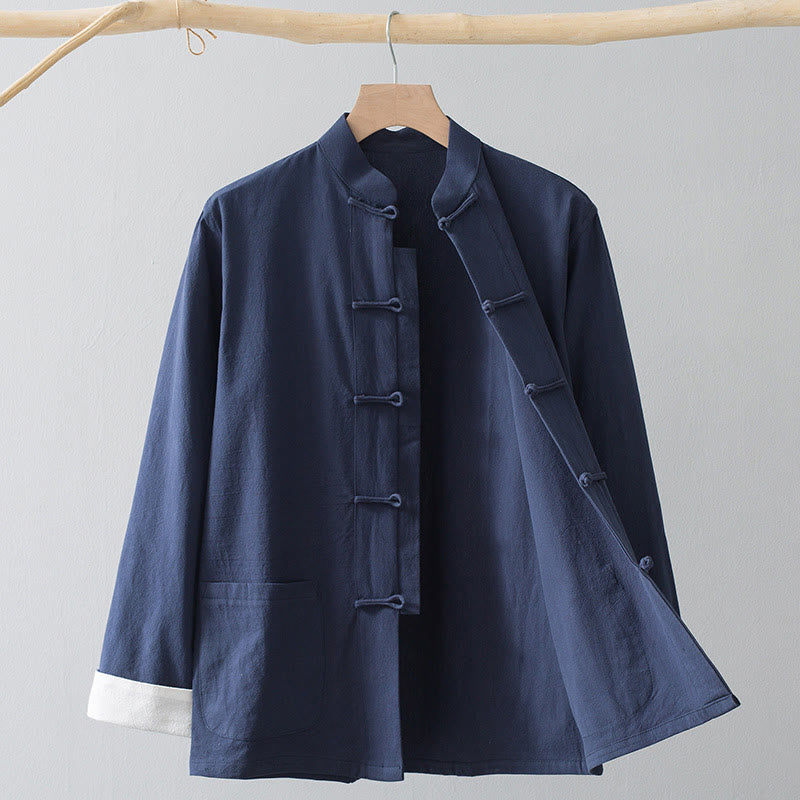 Chemise de costume chinois Tang à boutons de grenouille avec Buddha Stones en coton et lin pour homme - image 6