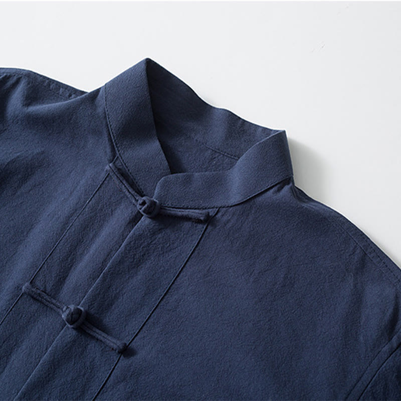 Chemise de costume chinois Tang à boutons de grenouille avec Buddha Stones en coton et lin pour homme - image 7