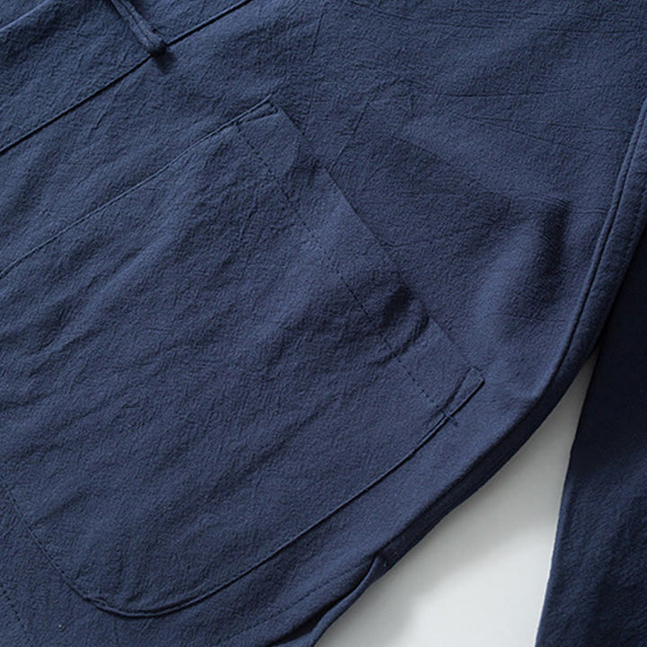 Chemise de costume chinois Tang à boutons de grenouille avec Buddha Stones en coton et lin pour homme - image 9