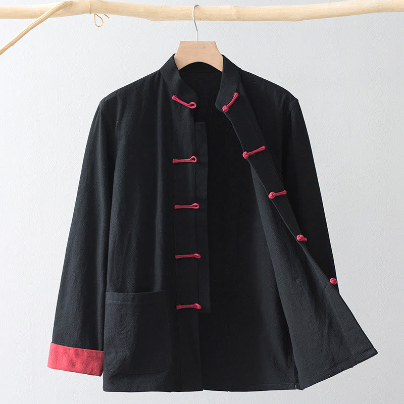 Chemise de costume chinois Tang à boutons de grenouille avec Buddha Stones en coton et lin pour homme - image 1