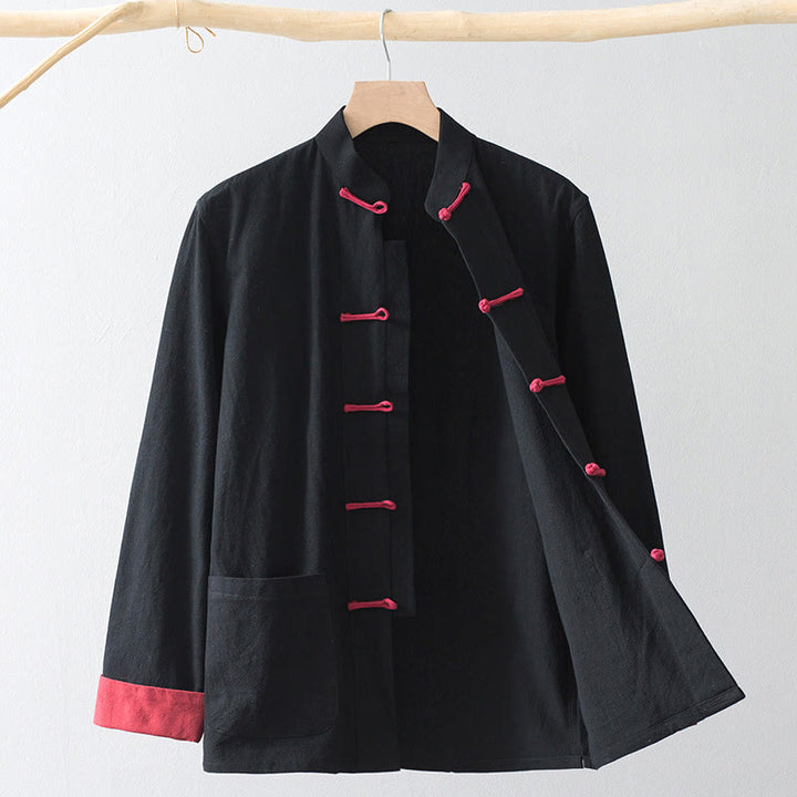 Chemise de costume chinois Tang à boutons de grenouille avec Buddha Stones en coton et lin pour homme - image 1