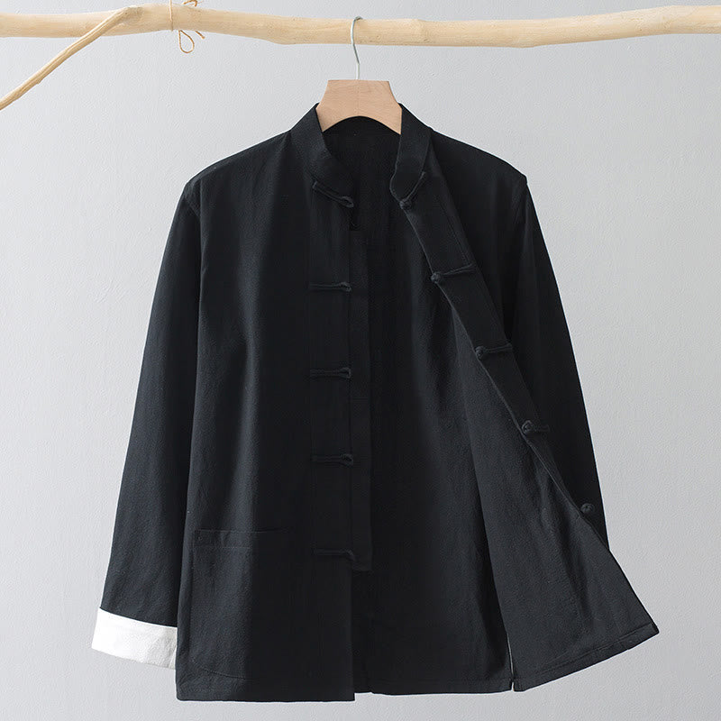 Chemise de costume chinois Tang à boutons de grenouille avec Buddha Stones en coton et lin pour homme - image 3