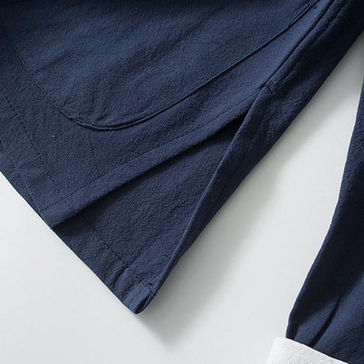 Chemise de costume chinois Tang à boutons de grenouille avec Buddha Stones en coton et lin pour homme - image 10