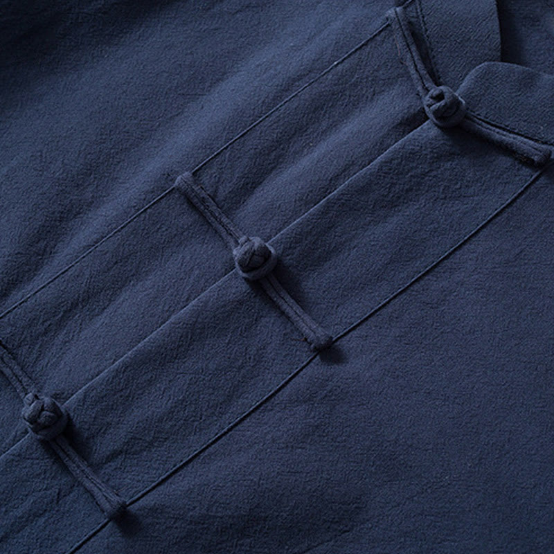 Chemise de costume chinois Tang à boutons de grenouille avec Buddha Stones en coton et lin pour homme - image 8