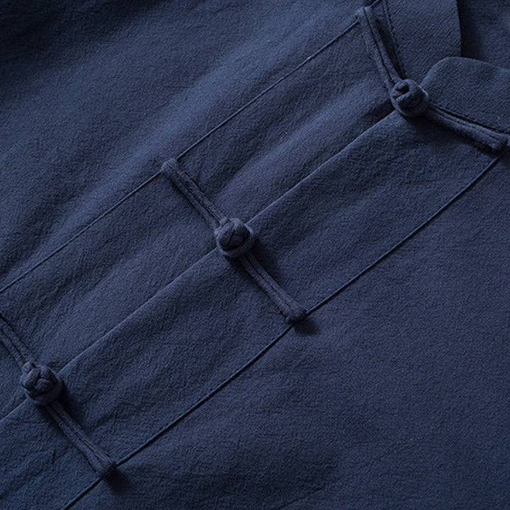 Chemise de costume chinois Tang à boutons de grenouille avec Buddha Stones en coton et lin pour homme - image 8