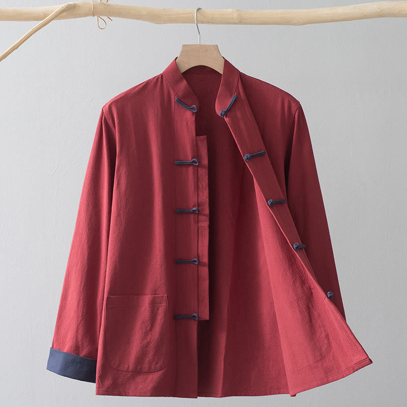 Chemise de costume chinois Tang à boutons de grenouille avec Buddha Stones en coton et lin pour homme - image 17