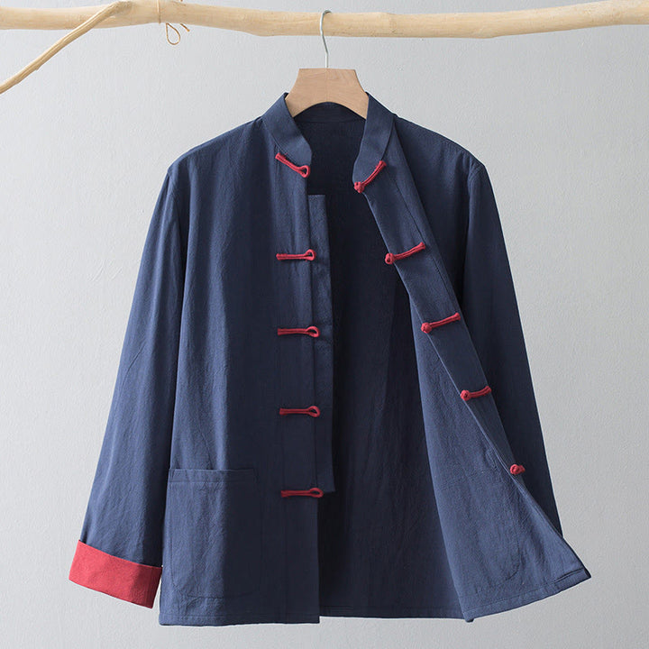 Chemise de costume chinois Tang à boutons de grenouille avec Buddha Stones en coton et lin pour homme - image 13