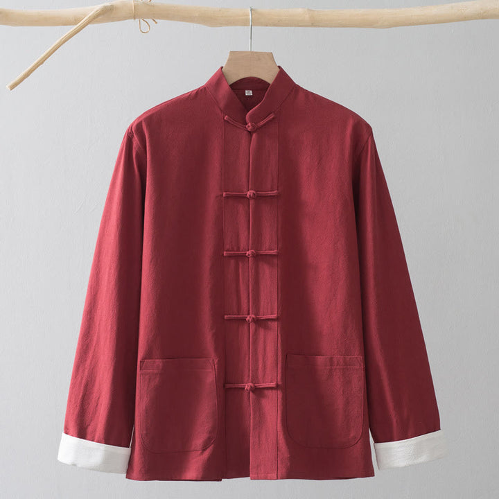 Chemise de costume chinois Tang à boutons de grenouille avec Buddha Stones en coton et lin pour homme - image 15