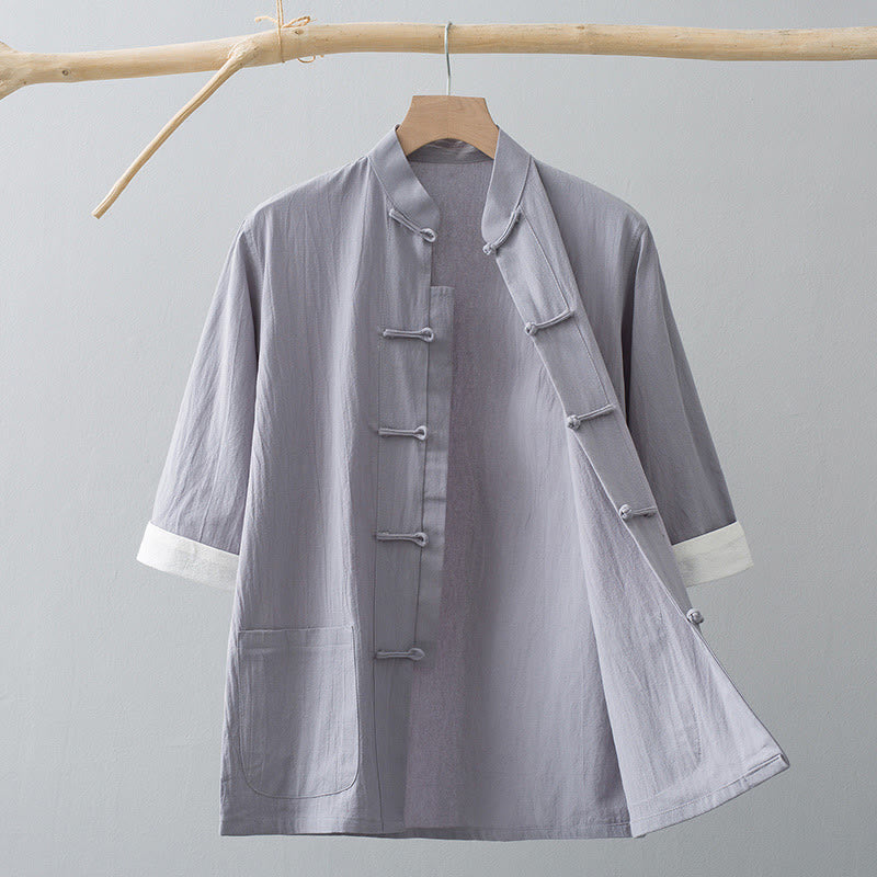 Chemise à manches courtes en coton pour homme avec poches et boutons en forme de grenouille et Buddha Stones - Gris - US/UK/AU44，EU54 (4XL) - image 10
