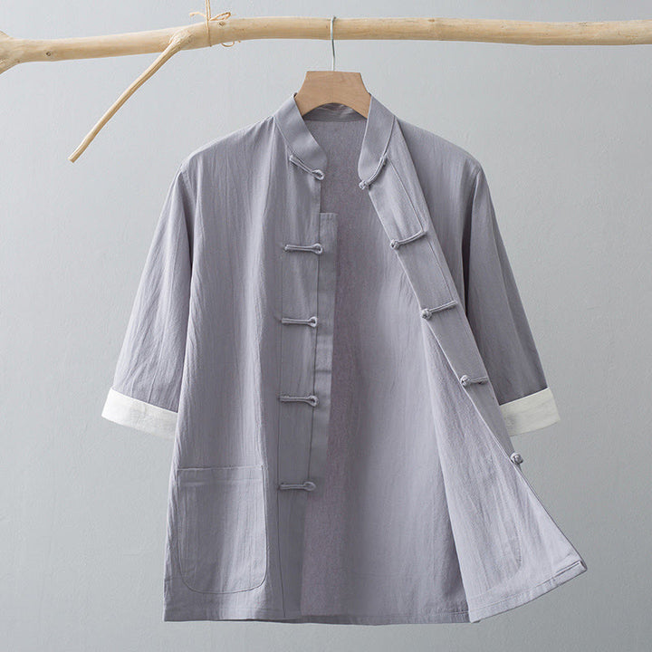 Chemise à manches courtes en coton pour homme avec poches et boutons en forme de grenouille et Buddha Stones - Gris - US/UK/AU44，EU54 (4XL) - image 10