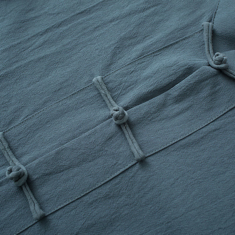 Chemise à manches courtes en coton pour homme avec poches et boutons en forme de grenouille et Buddha Stones - image 4
