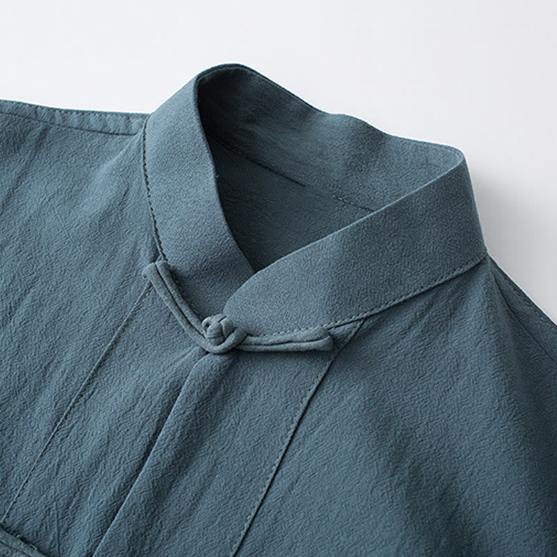 Chemise à manches courtes en coton pour homme avec poches et boutons en forme de grenouille et Buddha Stones - image 4