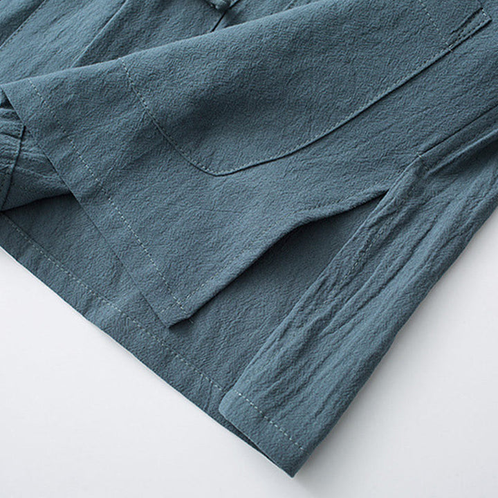 Chemise à manches courtes en coton pour homme avec poches et boutons en forme de grenouille et Buddha Stones - image 8