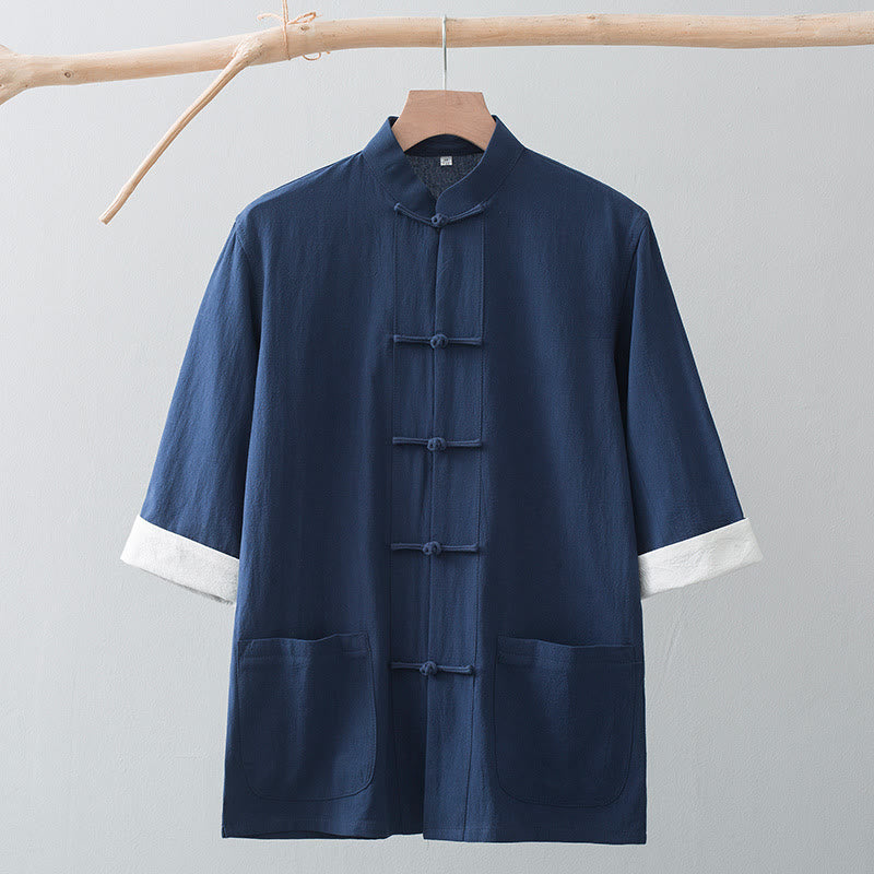 Chemise à manches courtes en coton pour homme avec poches et boutons en forme de grenouille et Buddha Stones - image 17