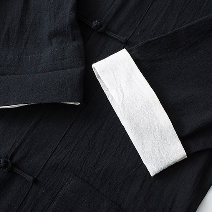 Chemise à manches courtes en coton pour homme avec poches et boutons en forme de grenouille et Buddha Stones - image 14