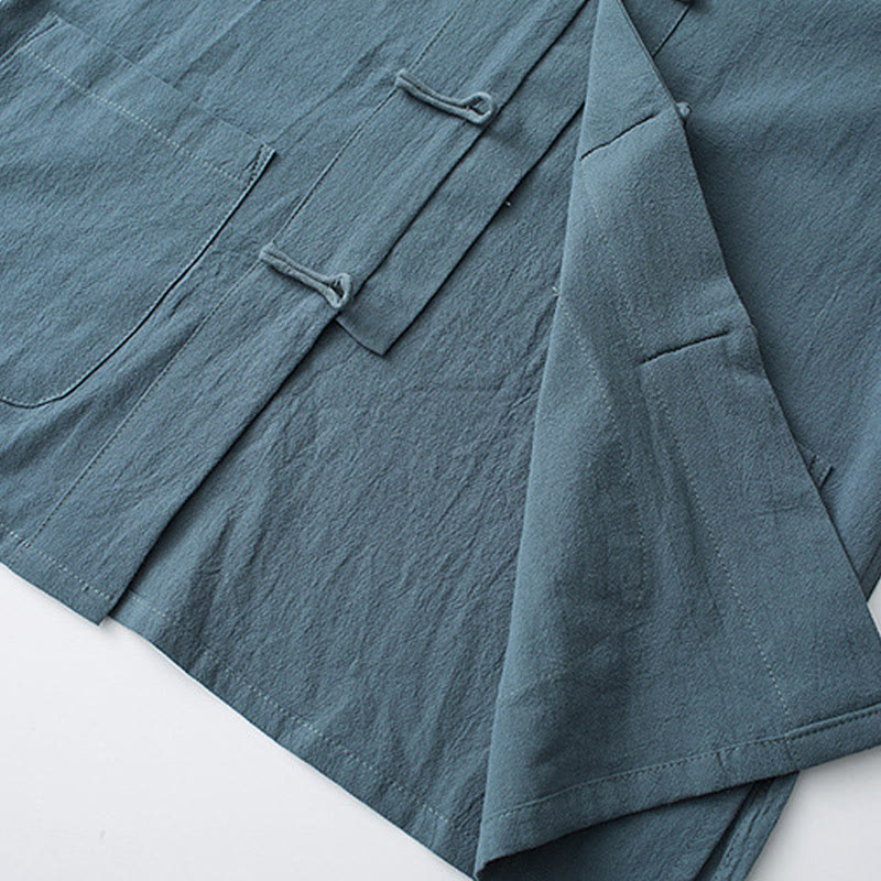 Chemise à manches courtes en coton pour homme avec poches et boutons en forme de grenouille et Buddha Stones - image 7