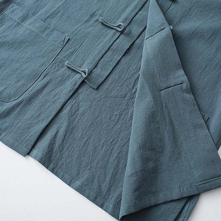 Chemise à manches courtes en coton pour homme avec poches et boutons en forme de grenouille et Buddha Stones - image 7