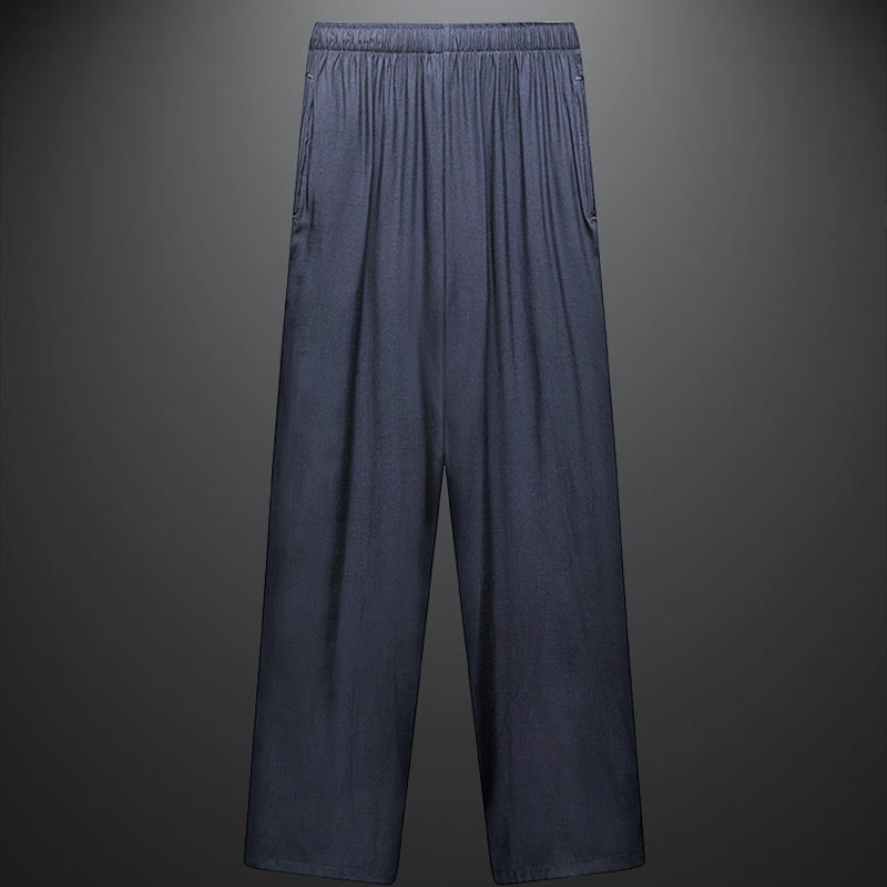 Buddha Stones le long de la rivière pendant le festival de Qingming Motif Costume Tang traditionnel Chemise à manches courtes Pantalon Vêtements Ensemble pour hommes