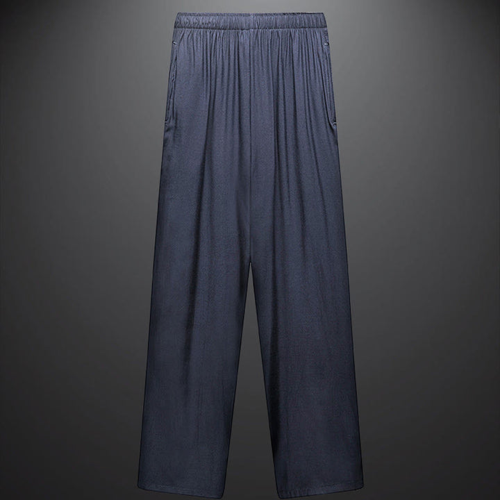 Buddha Stones le long de la rivière pendant le festival de Qingming Motif Costume Tang traditionnel Chemise à manches courtes Pantalon Vêtements Ensemble pour hommes