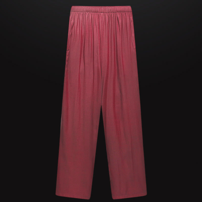 Buddha Stones le long de la rivière pendant le festival de Qingming Motif Costume Tang traditionnel Chemise à manches courtes Pantalon Vêtements Ensemble pour hommes