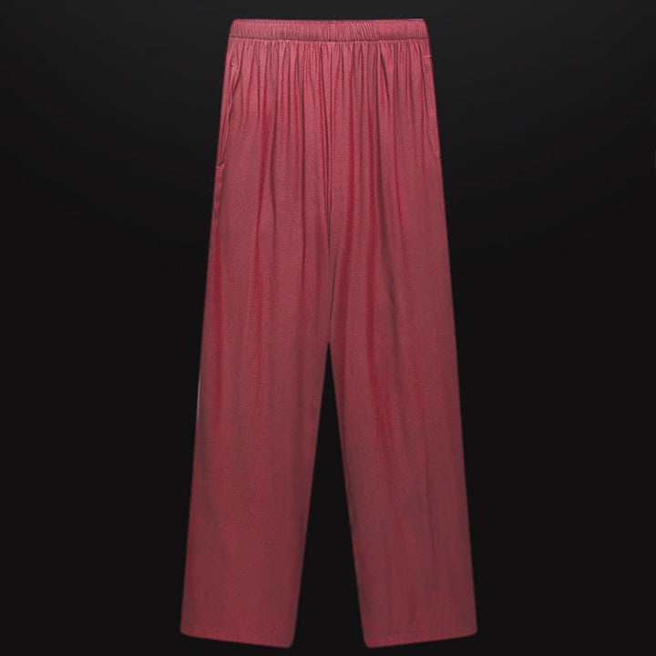 Buddha Stones le long de la rivière pendant le festival de Qingming Motif Costume Tang traditionnel Chemise à manches courtes Pantalon Vêtements Ensemble pour hommes
