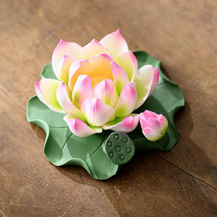 Buddha Stones Fleur de Lotus Feuille Gousse Guérison Spirituelle Bâton En Céramique Brûleur D'encens Décoration