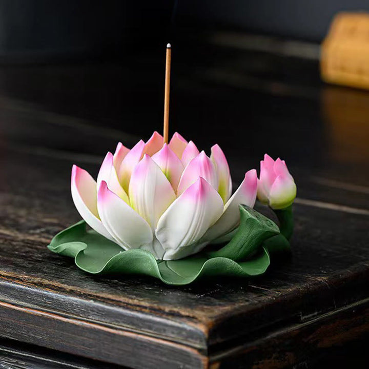 Buddha Stones Fleur de Lotus Feuille Gousse Guérison Spirituelle Bâton En Céramique Brûleur D'encens Décoration - image 4