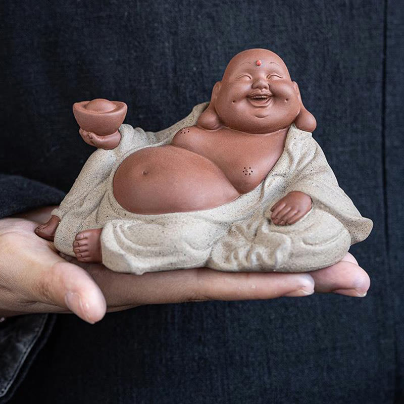 Buddha Stones Lingots de Bouddha rieur Attirer la richesse Argile violette Décoration de statue de Maitreya - image 11