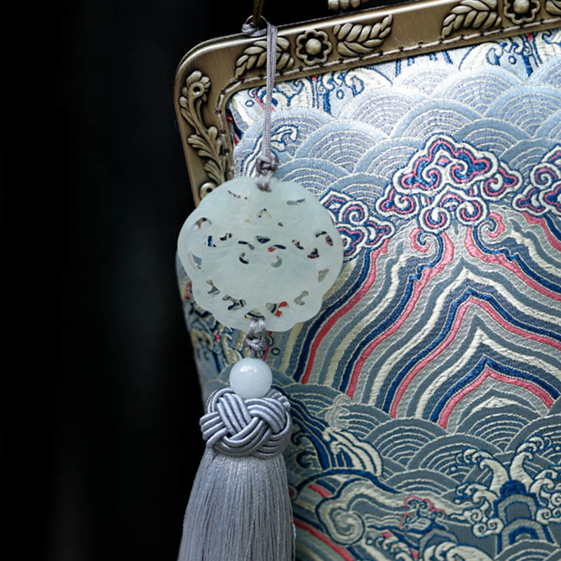 Sac à bandoulière en métal avec petites vagues bleues de l'océan et Buddha Stones