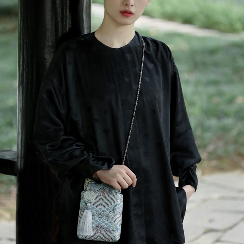 Sac à bandoulière en métal avec petites vagues bleues de l'océan et Buddha Stones