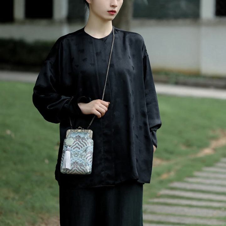 Sac à bandoulière en métal avec petites vagues bleues de l'océan et Buddha Stones