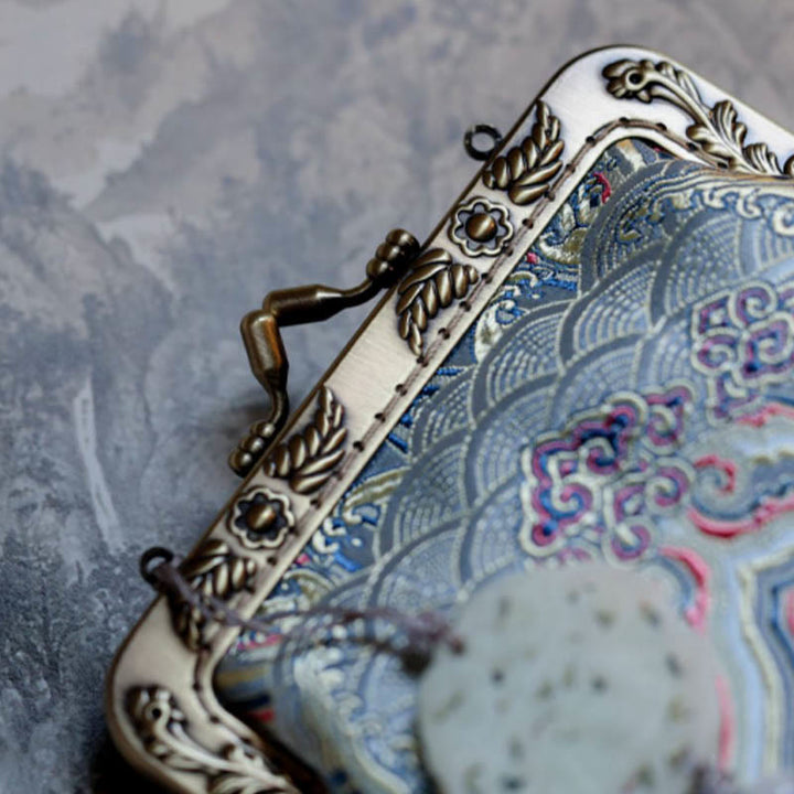 Sac à bandoulière en métal avec petites vagues bleues de l'océan et Buddha Stones