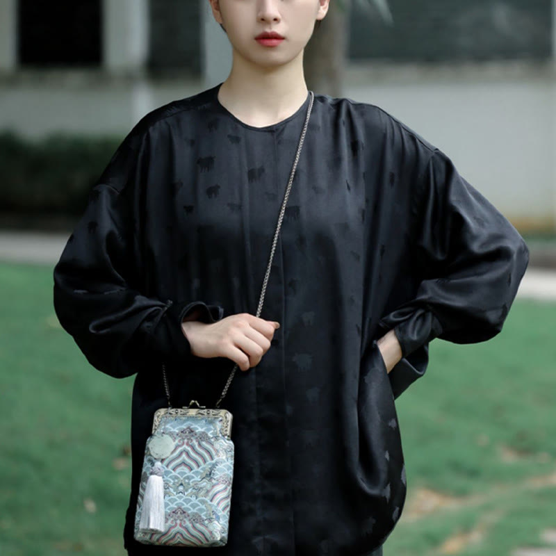 Sac à bandoulière en métal avec petites vagues bleues de l'océan et Buddha Stones