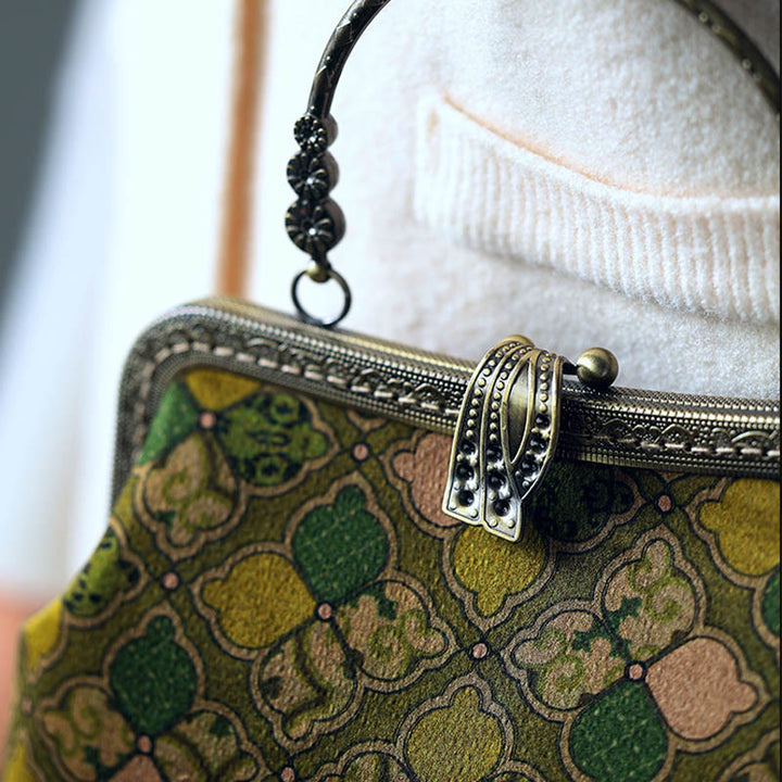 Sac à main Buddha Stones Green Leaves Sac à bandoulière en chaîne métallique Sac à bandoulière Sac pour téléphone portable