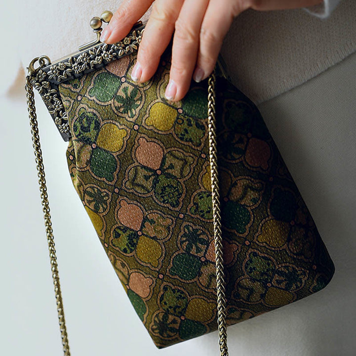 Sac à main Buddha Stones Green Leaves Sac à bandoulière en chaîne métallique Sac à bandoulière Sac pour téléphone portable