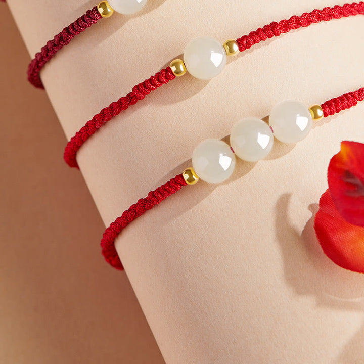 Bracelet tressé en perles rondes de jade fabriquées à la main par Buddha Stones
