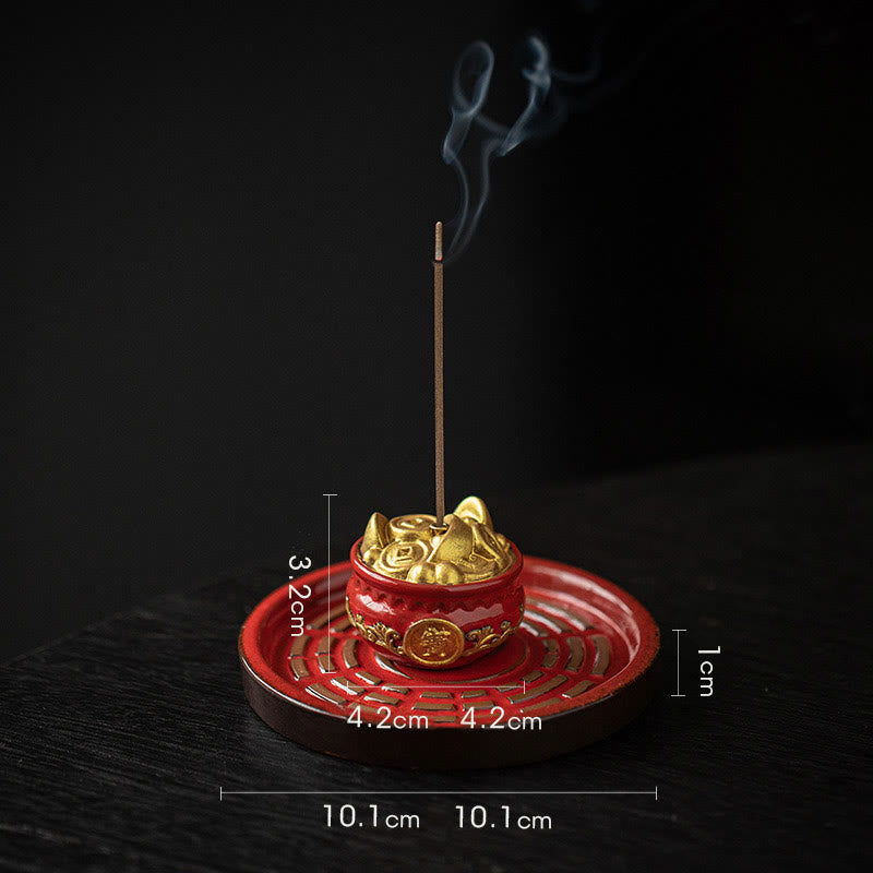 Petit bol à trésor en Buddha Stones , sac porte-bonheur, plateau Bagua, bâton en céramique de guérison, brûleur d'encens, décoration