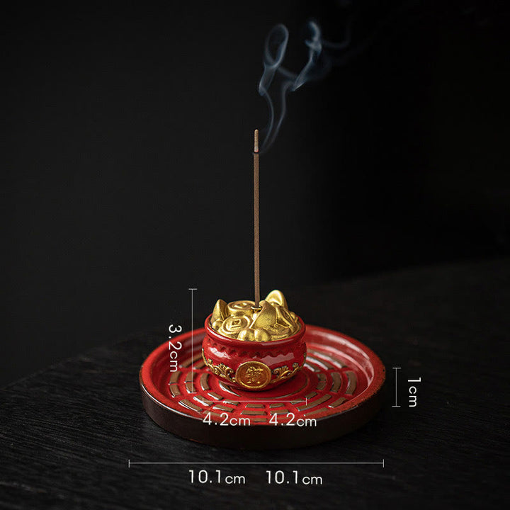 Petit bol à trésor en Buddha Stones , sac porte-bonheur, plateau Bagua, bâton en céramique de guérison, brûleur d'encens, décoration